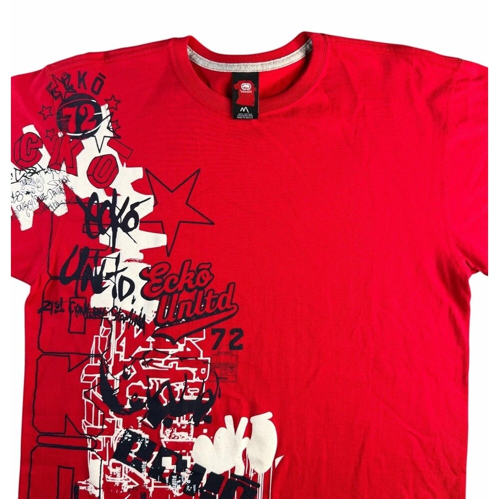 Vtg Ecko Unltd Graffiti Graphic Shirt Mens Medium Red AOP Grunge Hip Hop Y2K